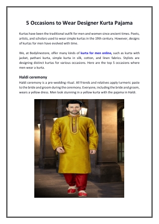 5 Occasions to Wear Designer Kurta Pajama