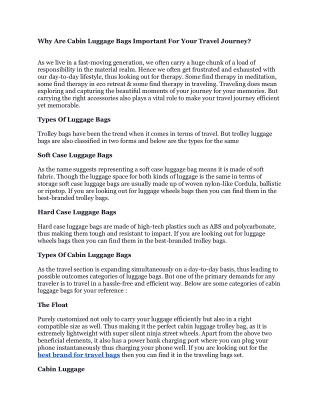 Why Are Cabin Luggage Bags Important For Your Travel Journey