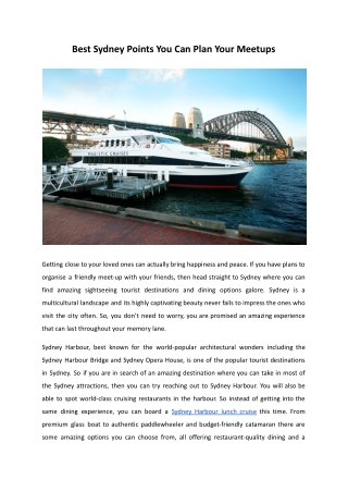 Best Sydney Points You Can Plan Your Meetups