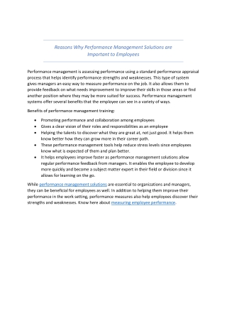 Reasons Why Performance Management Solutions are Important to Employees