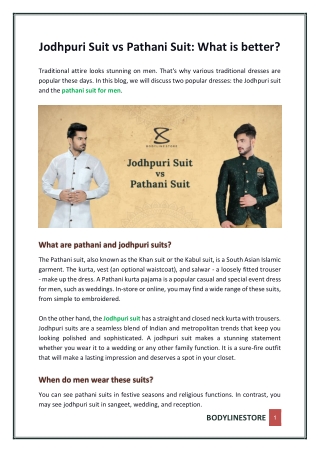 What is the Difference between a Pathani Suit and Jodhpuri Suit?