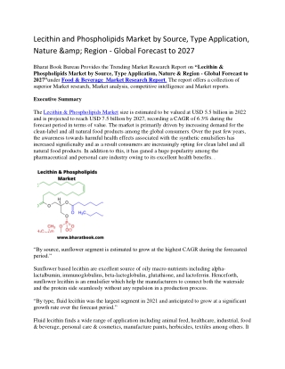 Lecithin and Phospholipids Market by Source, Type Application, Nature &amp; Region - Global Forecast to 2027-converted