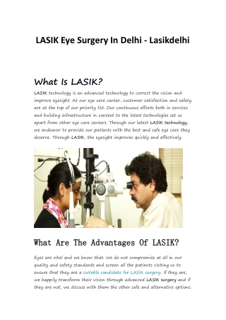 LASIK Eye Surgery In Delhi - Lasikdelhi