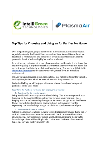 Top Tips for Choosing and Using an Air Purifier For Home