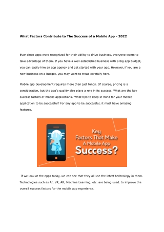 What Factors Contribute to The Success of a Mobile App - 2022