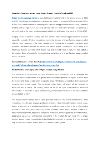 Organ Function Assays Market Latest Trends, Growth, Emerging Trends by 2027