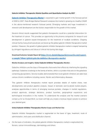 Galectin Inhibitor Therapeutics Market Qualities and Quantitative Analysis by 2027