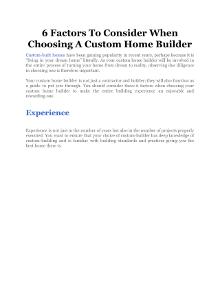 6 Factors To Consider When Choosing A Custom Home Builder