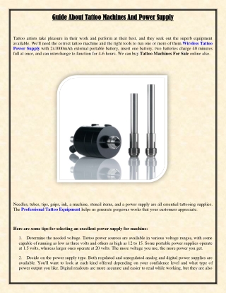 Guide About Tattoo Machines And Power Supply