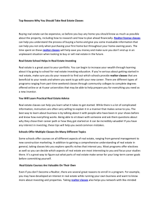 Top Reasons Why You Should Take Real Estate Classes