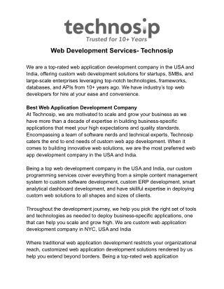 Web Development Services- Technosip