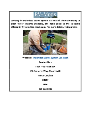 Deionized Water System Car Wash  Rv-mods.com