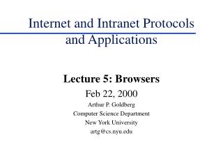 Internet and Intranet Protocols and Applications