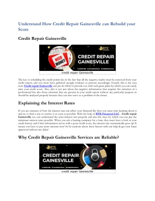 Understand How Credit Repair Gainesville can Rebuild your Score