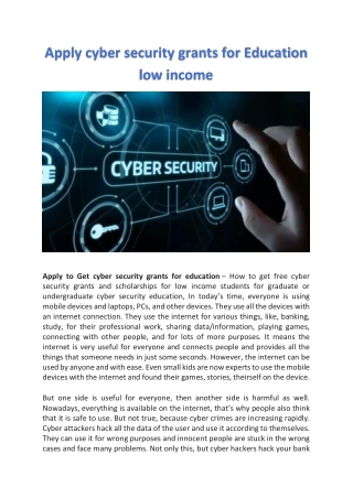 Apply cyber security grants for Education low income