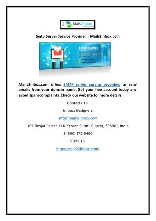 Smtp Server Service Provider | Mails2inbox.com