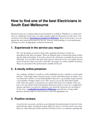Electricians South East Melbourne