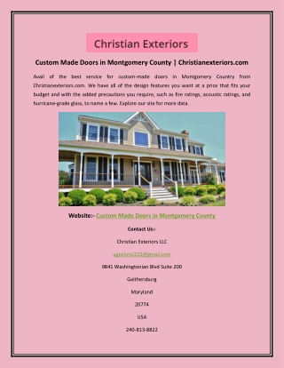 Custom Made Doors in Montgomery County | Christianexteriors.com