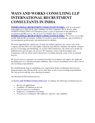 WAYS AND WORKS CONSULTING LLP  INTERNATIONAL RECRUITMENT CONSULTANTS IN INDIA