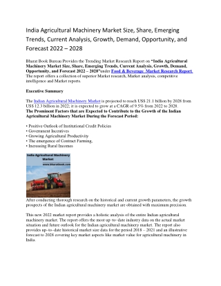 India Agricultural Machinery Market Size, Share, Emerging Trends, Current Analysis, Growth, Demand, Opportunity, and For