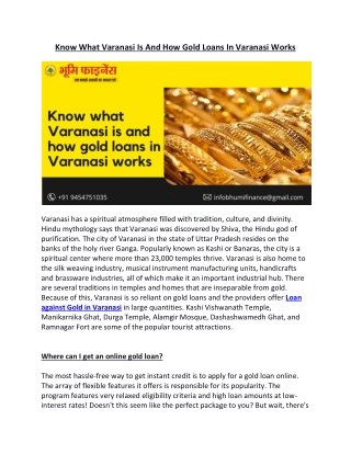 Know what Varanasi is and how gold loans in Varanasi works