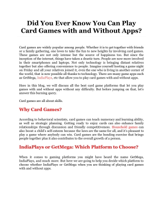 Did You Ever Know You Can Play Card Games with and Without Apps_