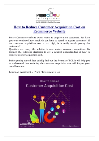 How to Reduce Customer Acquisition Cost on Ecommerce Website