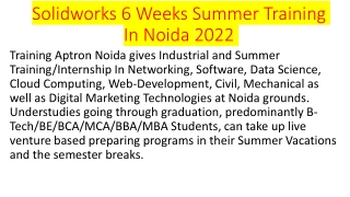 Solidworks 6 Weeks Summer Training In Noida 2022