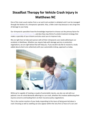 Steadfast Therapy for Vehicle Crash Injury in Matthews NC