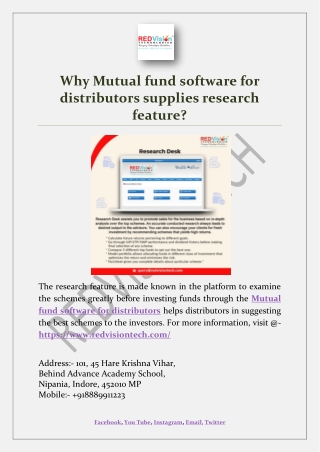 Why Mutual fund software for distributors supplies research feature