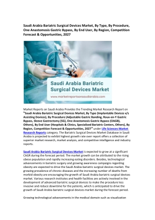 Saudi Arabia Bariatric Surgical Devices Market Research Report 2027