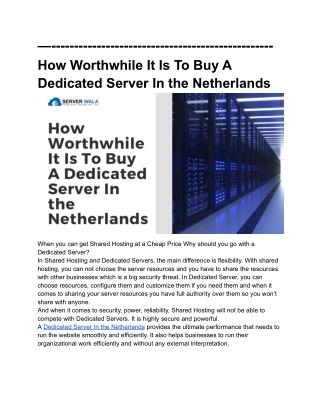 How Worthful It Is To Buy A Dedicated Server In the Netherlands