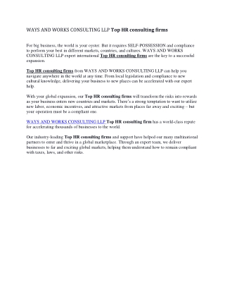 WAYS AND WORKS CONSULTING LLP Top HR consulting firms