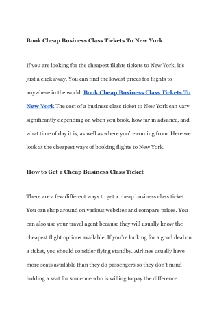 Cheap Business Class Tickets To New York