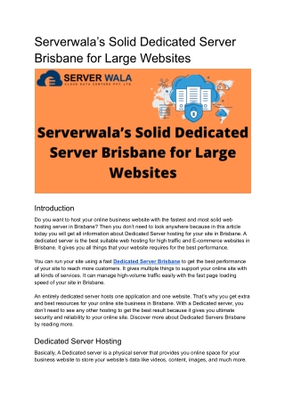 Serverwala’s Solid Dedicated Server Brisbane for Large Websites