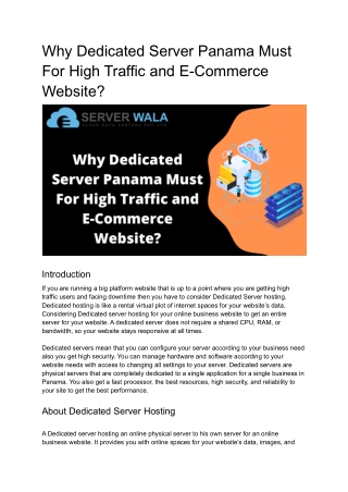 Why Dedicated Server Panama Must For High Traffic and E-Commerce webite_