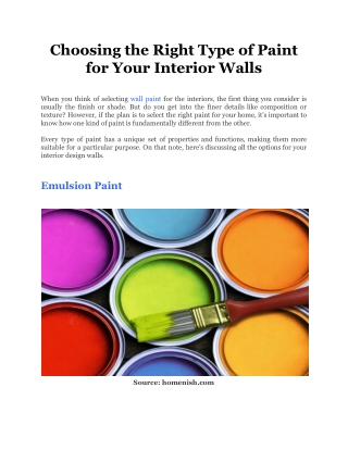 Choosing the Right Type of Paint for Your Interior Walls