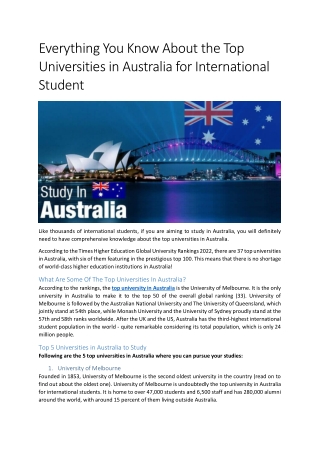 Everything You Know About the Top Universities in Australia for Students