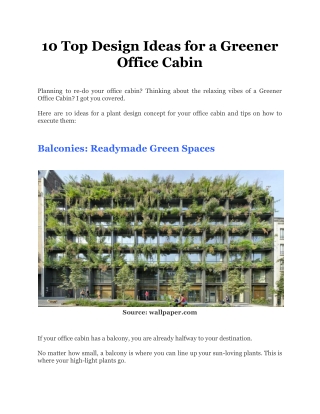 10 Top Design Ideas for a Greener Office Cabin