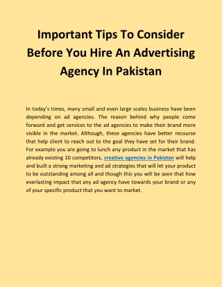 Important Tips To Consider Before You Hire An Advertising Agency In Pakistan