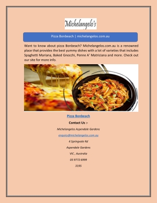 Pizza Bonbeach | michelangelos.com.au