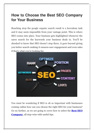 How to Choose the Best SEO Company for Your Business