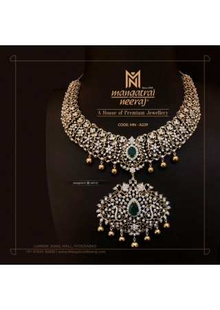 Diamond Necklace with Emerald Stones