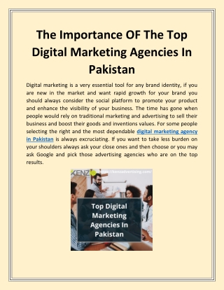 The Importance OF The Digital Marketing Agency In Pakistan