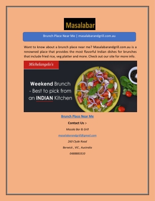 Brunch Place Near Me | masalabarandgrill.com.au