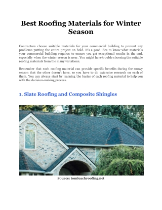Best Roofing Materials for Winter Season
