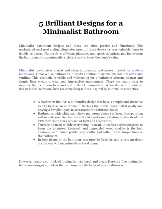 5 Brilliant Designs for a Minimalist Bathroom