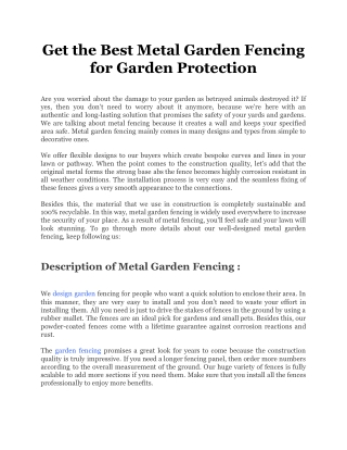 Get the Best Metal Garden Fencing for Garden Protection