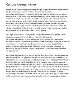 Özel Okul Avantajları Nelerdir