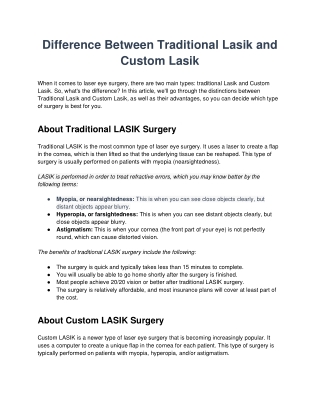 Difference Between Traditional Lasik and Custom Lasik